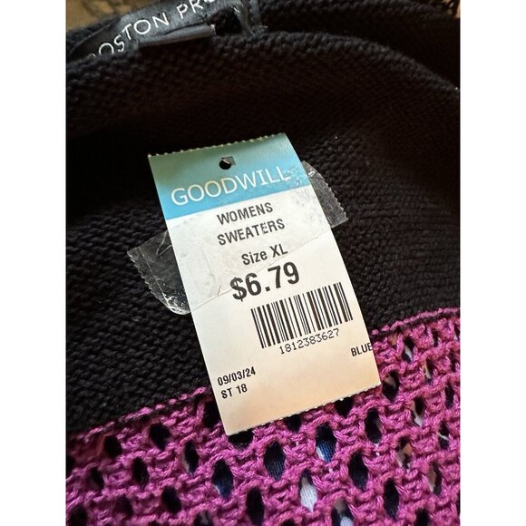 Boston Proper Pink Teal Black Stripe Crochet Duster Cardigan Sweater Sz XL - Picture 14 of 14
